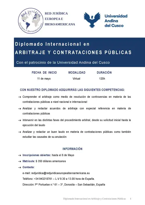 DIPLOMADO INTERNACIONAL EN ARBITRAJE Y CONTRATACIONES PÚBLICAS