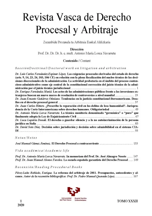 Revista Vasca de Derecho Procesal y Arbitraje Nº 1/2020