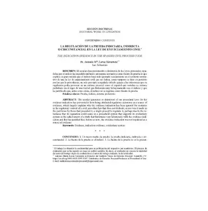 La regulación de la prueba indiciaria, indirecta o circunstancial en la Ley de Enjuiciamiento Civil La regulación de la prueba indiciaria, indirecta o circunstancial en la Ley de Enjuiciamiento Civil