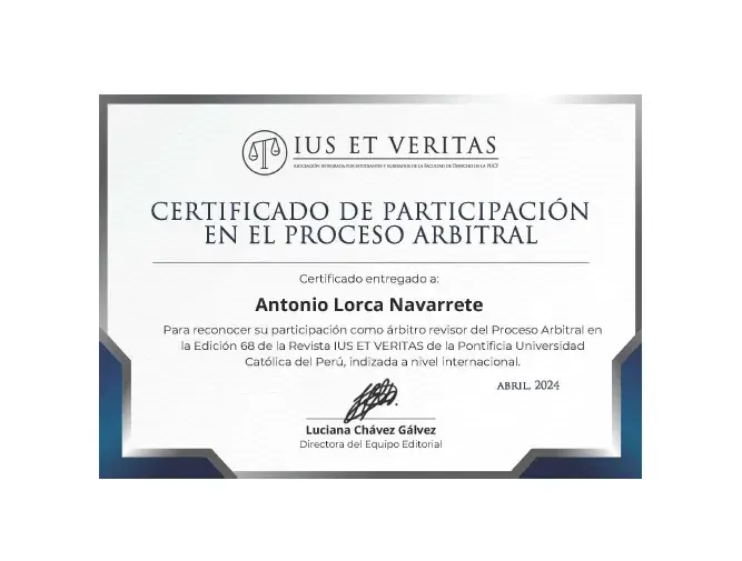 Certificado de participación en proceso arbitral Certificado de participación en proceso arbitral