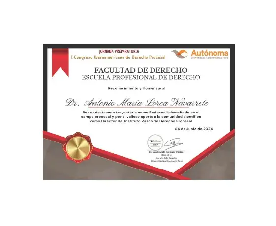 Certificado Jornada Preparatoria I. Congreso Iberoamericano de Derecho Procesal Certificado Jornada Preparatoria I. Congreso Iberoamericano de Derecho Procesal